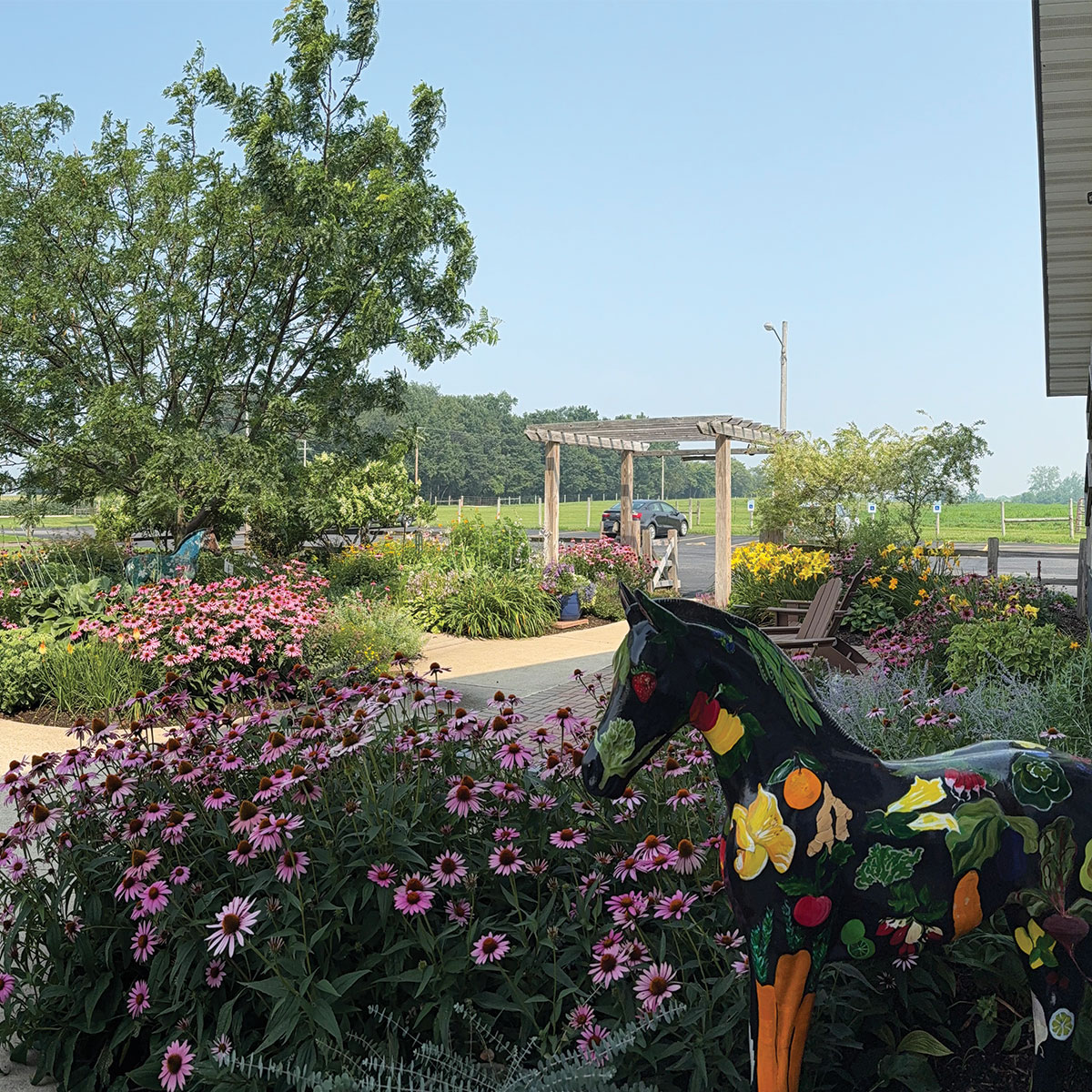 horse statue in flowers
